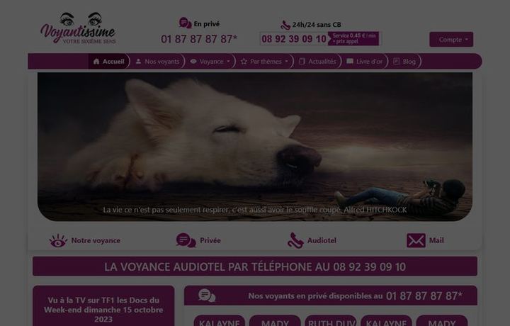 Page d'accueil de voyantissime.com